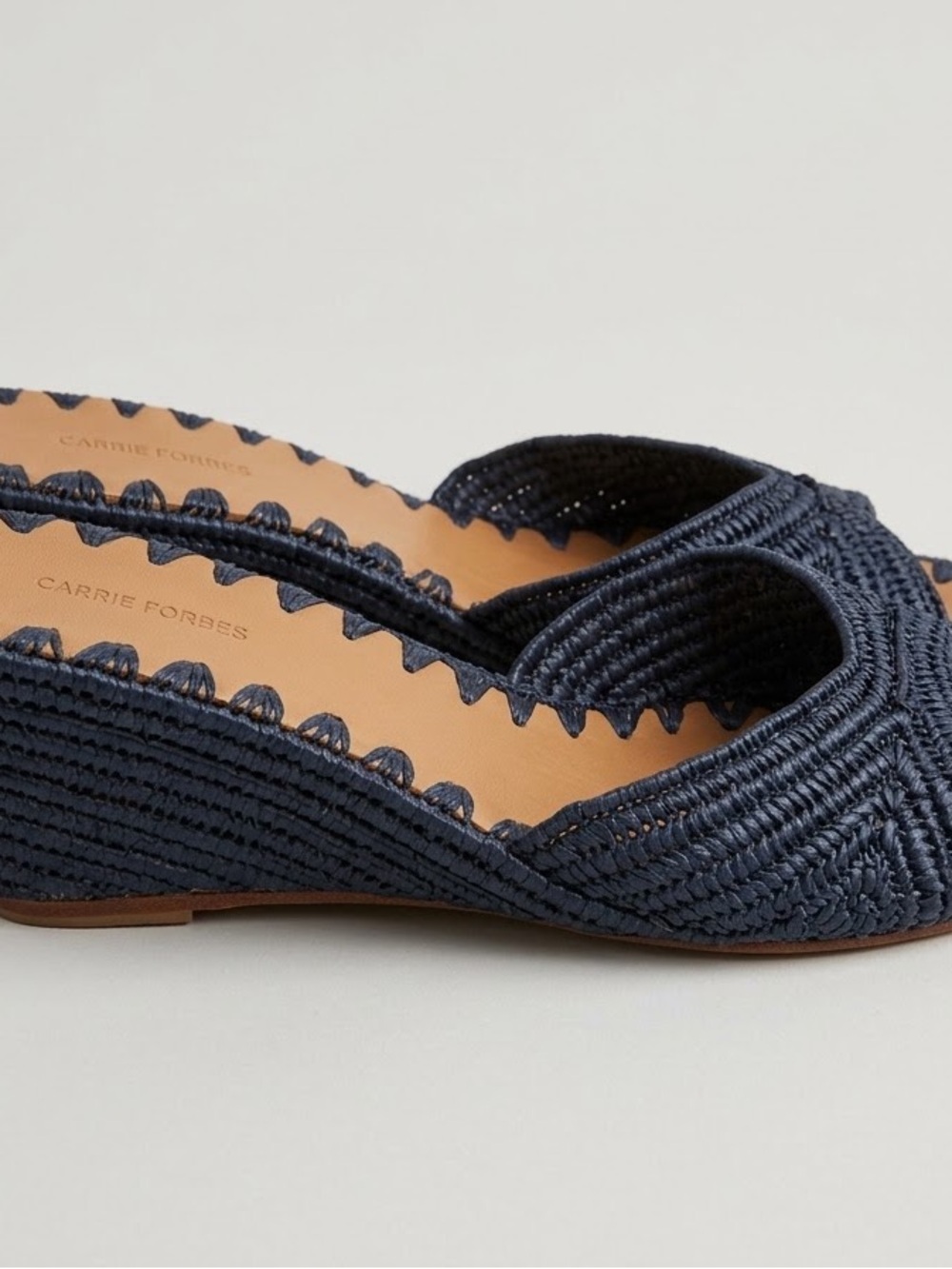CARRIE FORBES Navy Blue Woven Raffia Wedge Slide Sandals Mule EU 40 / US 9-9.5